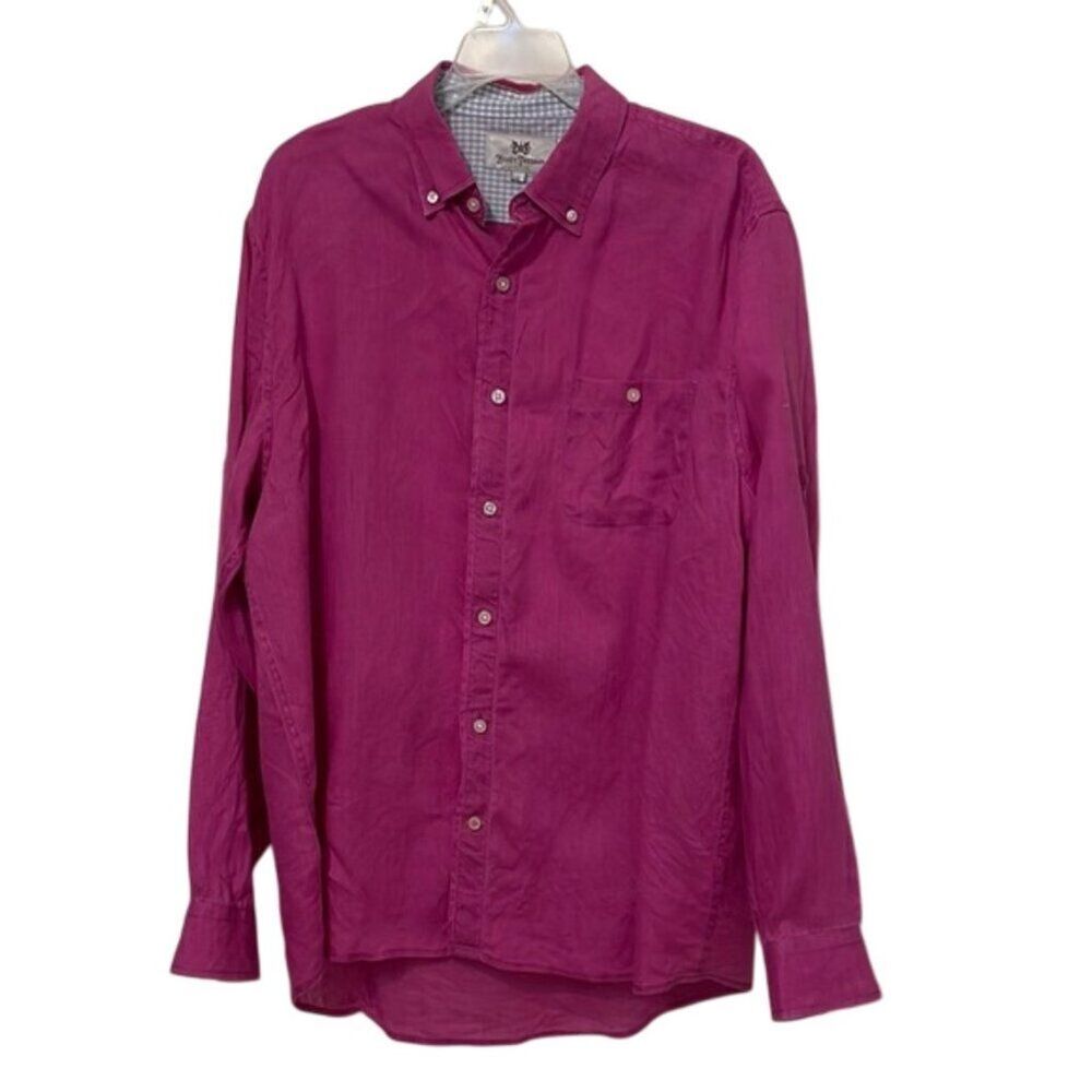 Hickey Freeman Fuschia Pink Linen Button Down Shirt Mens Size Large Preppy